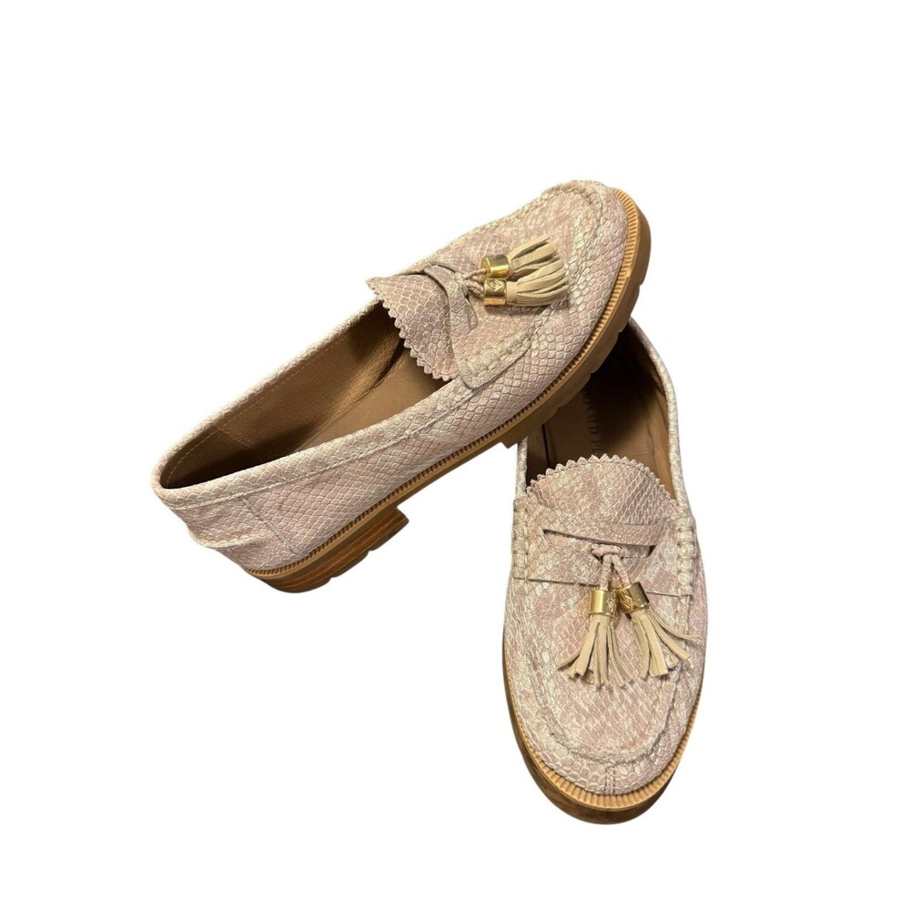 Donald Pliner Womens Sz 7 Lenny Metallic Gold snake-print‎ leather loafer tassel